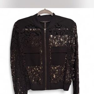 BCBGMAXAZRIA Stunning Black Lace Bomber Jacket